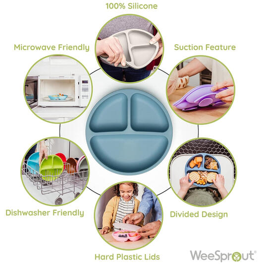WeeSprout Suction Plates with Lids for Babies & Toddlers